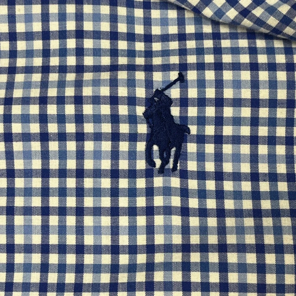 Polo Ralph‎ Lauren Blue Gingham Check Button Down Shirt 4XLT Big Tall Stretch